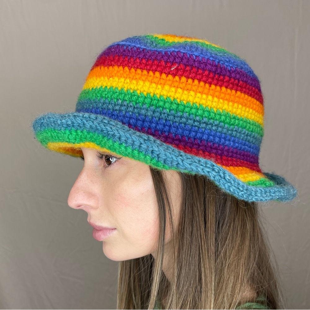 Rainbow Knitted Bucket Hat